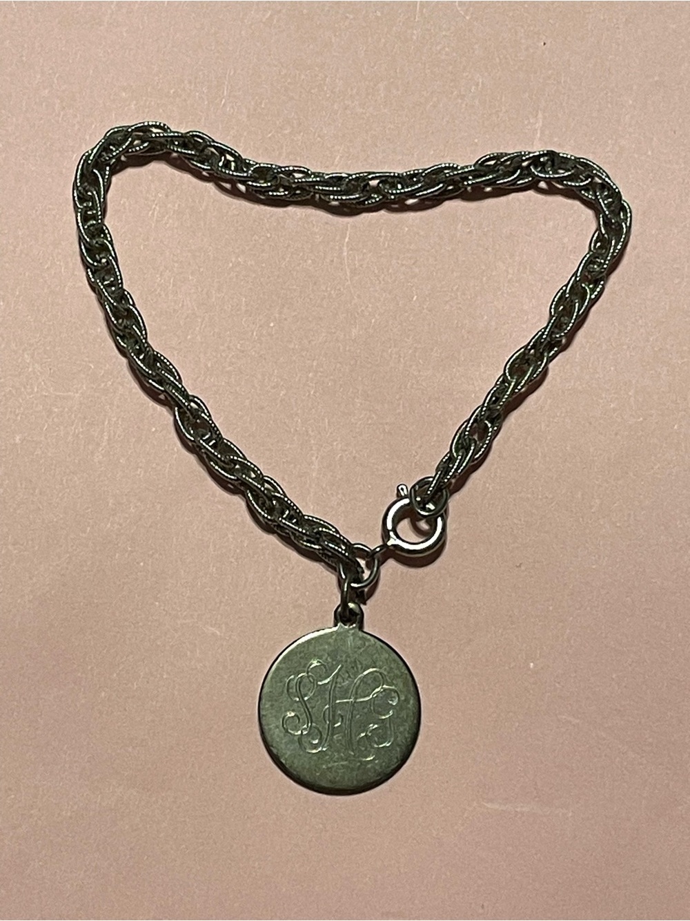 Vintage Monogrammed Silver Tone Chain Bracelet #9054